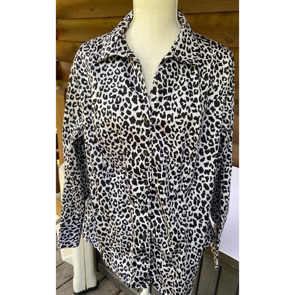 Lane Bryant Women's Plus Sz 22 Leopard Animal Print Button-Up Long Sleeve Top